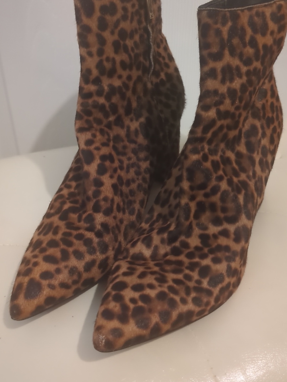 Leopard Print Pointed Toe Women's Ankle Boots - Brown